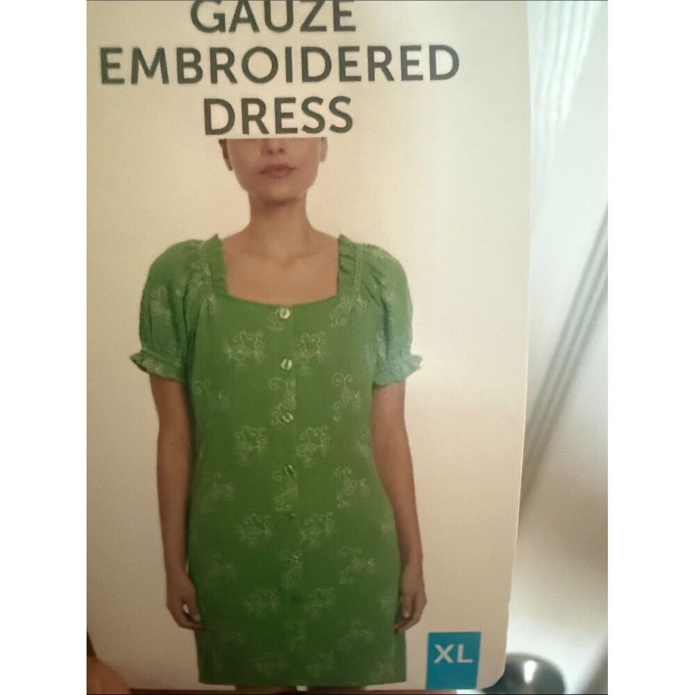 Berkley jensen gauze embroidered Green Mini Dress Xl NWT
